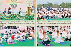 Acharya ji representing Patanjali in the Yoga Day program organized at Red Fort under the aegis of Ministry of AYUSH, Government of India